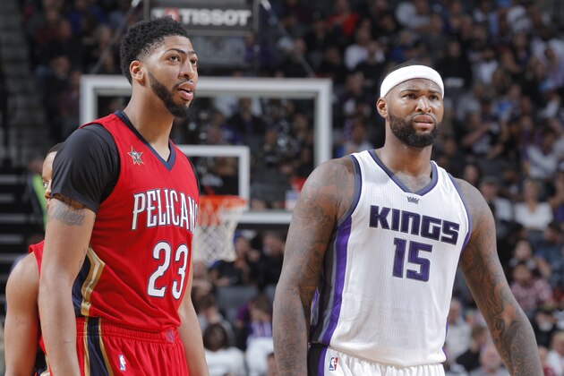 SACRAMENTO, CA - NOVEMBER 8: Anthony Davis #23 of the New Orleans Pelicans faces off against DeMarcus Cousins #15 of the Sacramento Kings on November 8, 2016 at Golden 1 Center in Sacramento, California. NOTE TO USER: User expressly acknowledges and agrees that, by downloading and or using this photograph, User is consenting to the terms and conditions of the Getty Images Agreement. Mandatory Copyright Notice: Copyright 2016 NBAE (Photo by Rocky Widner/NBAE via Getty Images)