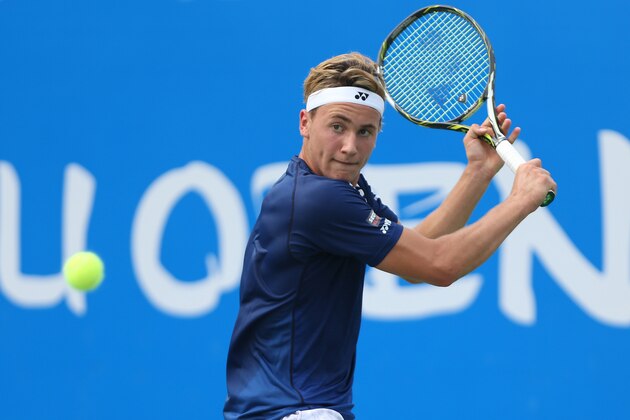 CHENGDU, CHINA - SEPTEMBER 28:  Casper Ruud of Norway returns a shot during the match against Viktor Troicki of Serbia during Day 3 of 2016 ATP Chengdu Open at Sichuan International Tennis Centre on September 28, 2016 in Chengdu, China.  (Photo by Zhong Zhi/Getty Images)