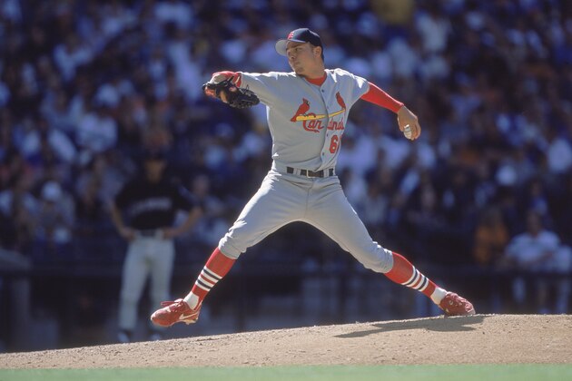 8 Apr 2001:  Rick Ankiel #66 of the St. Louis Cardinals winds back to pitch the ball during the game against the Arizona Diamondbacks at the Bank One Ballpark in Phoenix, Arizona. The Cardinals defeated the Diamondbacks 9-4.Mandatory Credit: Todd Warshaw  /Allsport