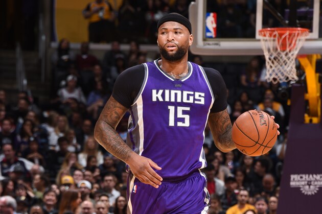 LOS ANGELES, CA - FEBRUARY 14:  DeMarcus Cousins #15 of the Sacramento Kings handles the ball during a game against the Los Angeles Lakers on February 14, 2017 at STAPLES Center in Los Angeles, California. NOTE TO USER: User expressly acknowledges and agrees that, by downloading and/or using this photograph, user is consenting to the terms and conditions of the Getty Images License Agreement. Mandatory Copyright Notice: Copyright 2017 NBAE (Photo by Andrew D. Bernstein/NBAE via Getty Images)