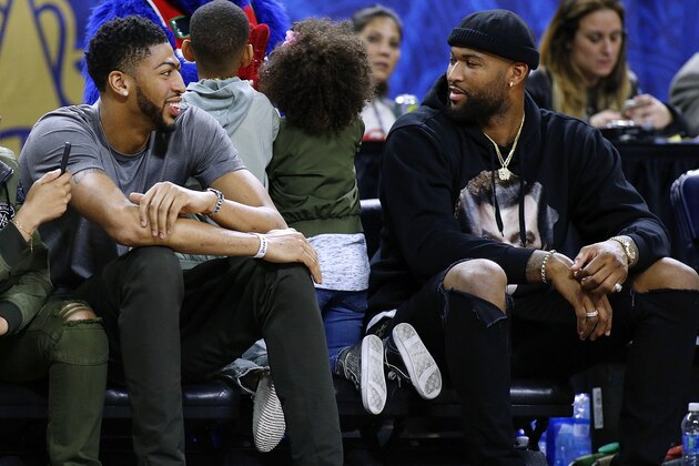 NEW ORLEANS, LA - FEBRUARY 17: Anthony Davis of the New Orleans Pelicans talks to DeMarcus Cousins of the Sacramento Kings during the NBA All-Star Celebrity Game at the Mercedes-Benz Superdome on February 17, 2017 in New Orleans, Louisiana. NOTE TO USER: User expressly acknowledges and agrees that, by downloading and or using this photograph, User is consenting to the terms and conditions of the Getty Images License Agreement.  (Photo by Jonathan Bachman/Getty Images)