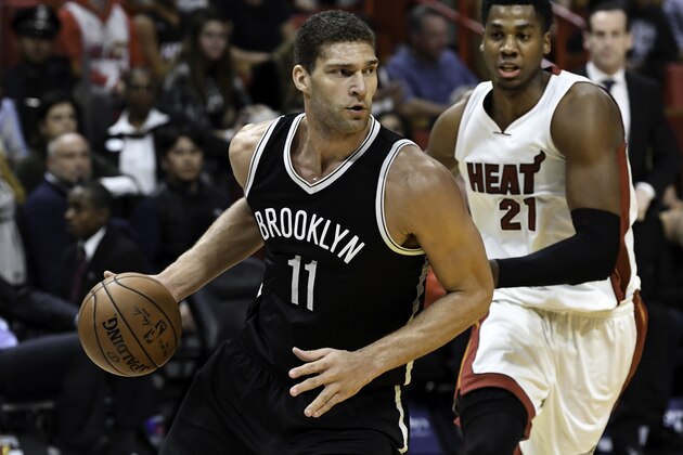 MIAMI, FL - JANUARY 30:  Brook Lopez #11 of the Brooklyn Nets in action during a NBA game against the Miami Heat at American Airlines Arena on January 30, 2017 in Miami, Florida.  NOTE TO USER: User expressly acknowledges and agrees that, by downloading and or using this Photograph, user is consenting to the terms and conditions of the Getty Images License Agreement.  (Photo by Ron Elkman/Sports Imagery/Getty Images)