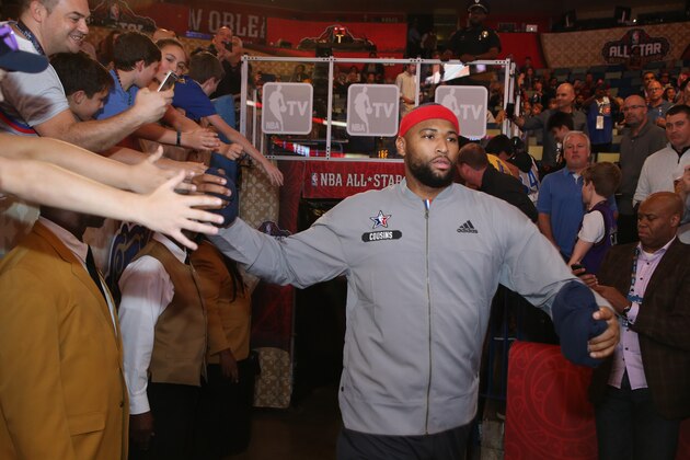 NEW ORLEANS, LA - FEBRUARY 19: DeMarcus Cousins #15 of the Western Conference All-Star Team runs to the court before the NBA All-Star Game as part of the 2017 NBA All Star Weekend on February 19, 2017 at the Smoothie King Center in New Orleans, Louisiana.  NOTE TO USER: User expressly acknowledges and agrees that, by downloading and or using this Photograph, user is consenting to the terms and conditions of the Getty Images License Agreement.  Mandatory Copyright Notice: Copyright 2017 NBAE (Photo by Chris Marion/NBAE via Getty Images)
