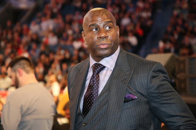 NEW ORLEANS, LA - FEBRUARY 19: NBA Legend, Magic Johnson walks around during the NBA All-Star Game as part of the 2017 NBA All Star Weekend on February 19, 2017 at the Smoothie King Center in New Orleans, Louisiana.  NOTE TO USER: User expressly acknowledges and agrees that, by downloading and or using this Photograph, user is consenting to the terms and conditions of the Getty Images License Agreement.  Mandatory Copyright Notice: Copyright 2017 NBAE (Photo by Chris Marion/NBAE via Getty Images)