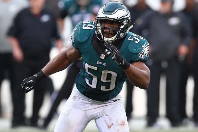 PHILADELPHIA, PA - DECEMBER 13:  DeMeco Ryans #59 of the Philadelphia Eagles in action during the game against the Buffalo Bills at Lincoln Financial Field on December 13, 2015 in Philadelphia Pennsylvania.  The Eagles defeated the Bills 23-20.  (Photo by Rob Leiter via Getty Images)