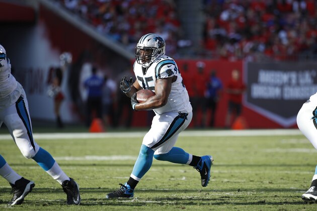 TAMPA, FL - JANUARY 01: Mike Tolbert #35 of the Carolina Panthers runs with the ball during the game against the Tampa Bay Buccaneers at Raymond James Stadium on January 1, 2017 in Tampa, Florida. The Buccaneers defeated the Panthers 17-16. (Photo by Joe Robbins/Getty Images)