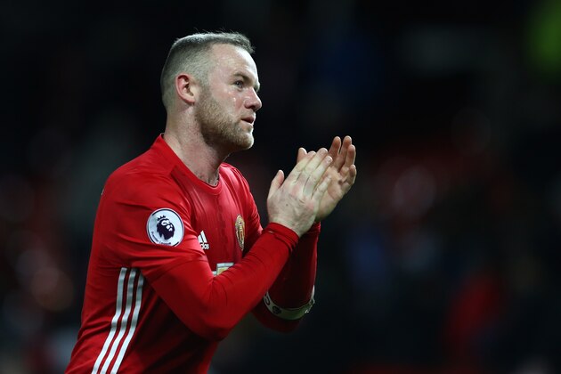 MANCHESTER, ENGLAND - FEBRUARY 01: Wayne Rooney of Manchester United applauds supporters during the Premier League match between Manchester United and Hull City at Old Trafford on February 1, 2017 in Manchester, England.  (Photo by Clive Mason/Getty Images)