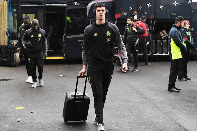 BURNLEY, ENGLAND - FEBRUARY 12:  Thibaut Courtois of Chelsea arrives prior to the Premier League match between Burnley and Chelsea at Turf Moor on February 12, 2017 in Burnley, England.  (Photo by Mike Hewitt/Getty Images)