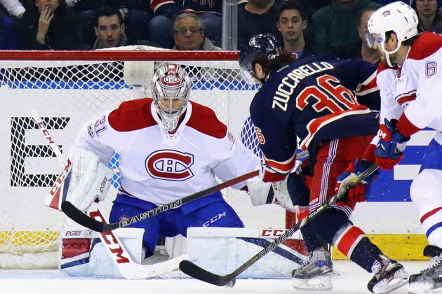 NEW YORK, NY - FEBRUARY 21: Carey Price #31 of the Montreal Canadiens makes the first period save on Mats Zuccarello #36 of the New York Rangers at Madison Square Garden on February 21, 2017 in New York City.  (Photo by Bruce Bennett/Getty Images)