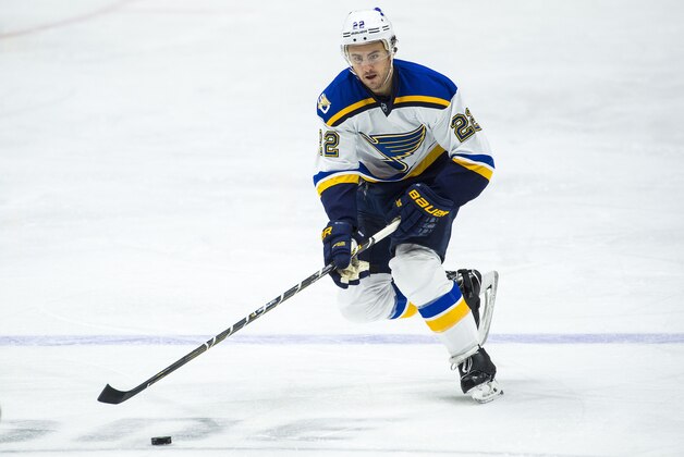 NASHVILLE, TN - DECEMBER 13:  Kevin Shattenkirk #22 of the St. Louis Blues skates with the puck against the Nashville Predators during an NHL game at Bridgestone Arena on December 13, 2016 in Nashville, Tennessee. (Photo by Ronald C. Modra/NHL/Getty Images)