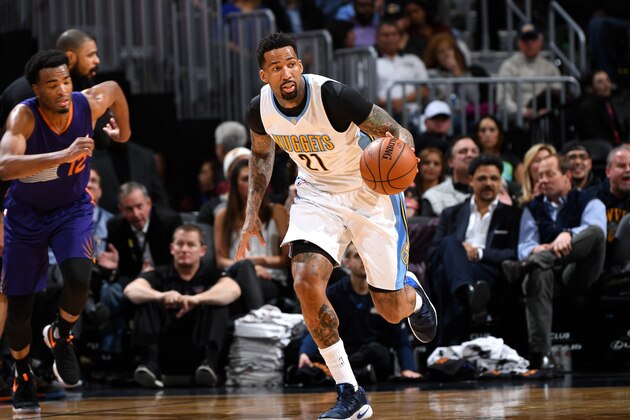 DENVER, CO - JANUARY 26: Wilson Chandler #21 of the Denver Nuggets handles the ball during the game against the Phoenix Suns on January 26, 2017 at the Pepsi Center in Denver, Colorado. NOTE TO USER: User expressly acknowledges and agrees that, by downloading and/or using this Photograph, user is consenting to the terms and conditions of the Getty Images License Agreement. Mandatory Copyright Notice: Copyright 2017 NBAE (Photo by Garrett Ellwood/NBAE via Getty Images)
