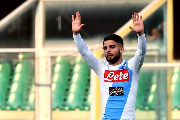 Napoli's midfielder from Italy Lorenzo Insigne gestures during the Italian Serie A football match Chievo vs Napoli at 'Bentegodi Stadium' in Verona on February 19, 2017.  / AFP / GIUSEPPE CACACE        (Photo credit should read GIUSEPPE CACACE/AFP/Getty Images)