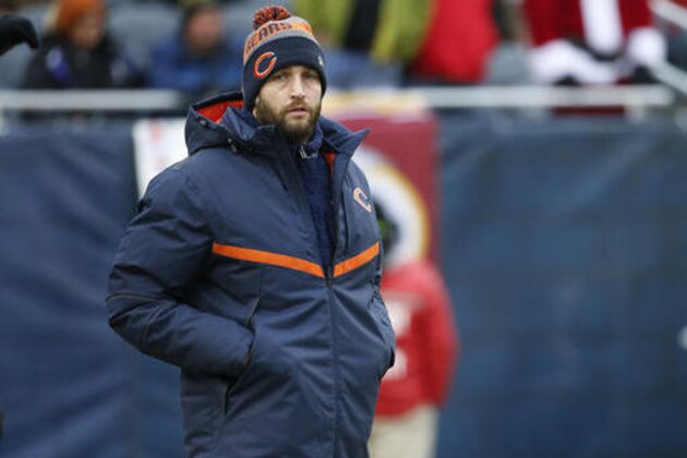 Chicago Bears quarterback Jay Cutler walks on the field before an NFL football game against the Washington Redskins, Saturday, Dec. 24, 2016, in Chicago. (AP Photo/Nam Y. Huh)