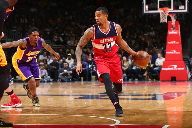WASHINGTON, DC - FEBRUARY 2:  Trey Burke #33 of the Washington Wizards drives to the basket against the Los Angeles Lakers during the game on February 2, 2017 at Verizon Center in Washington, DC. NOTE TO USER: User expressly acknowledges and agrees that, by downloading and or using this Photograph, user is consenting to the terms and conditions of the Getty Images License Agreement. Mandatory Copyright Notice: Copyright 2017 NBAE (Photo by Ned Dishman/NBAE via Getty Images)