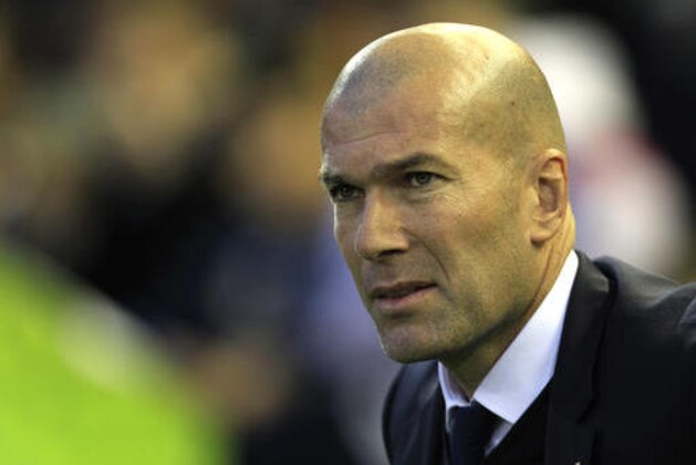 Real Madrid's head coach Zinedine Zidane looks on, during the Spanish La Liga soccer match between Valencia and Real Madrid at the Mestalla stadium in Valencia, Spain, Wednesday, Feb. 22, 2017. (AP Photo/Alberto Saiz)