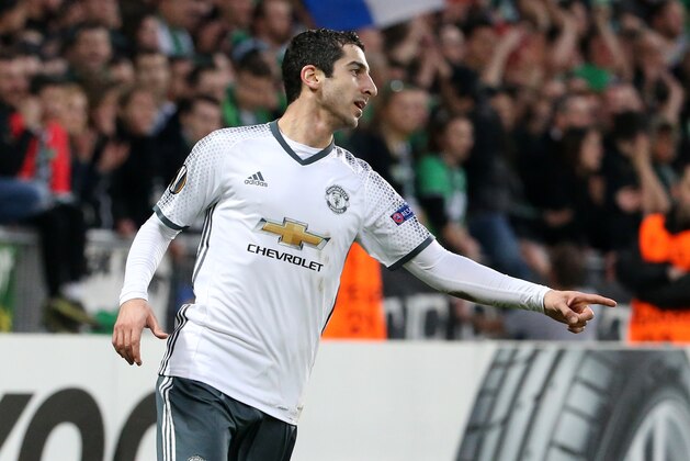 SAINT-ETIENNE, FRANCE - FEBRUARY 22: Henrikh Mkhitaryan of Manchester United celebrates his goal during the UEFA Europa League Round of 32 second leg match between AS Saint-Etienne (ASSE) and Manchester United at Stade Geoffroy-Guichard on February 22, 2017 in Saint-Etienne, France. (Photo by Jean Catuffe/Getty Images)