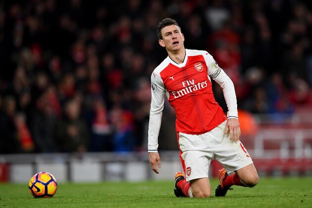 LONDON, ENGLAND - DECEMBER 26:  Laurent Koscielny of Arsenal reacts during the Premier League match between Arsenal and West Bromwich Albion at Emirates Stadium on December 26, 2016 in London, England.  (Photo by Shaun Botterill/Getty Images)