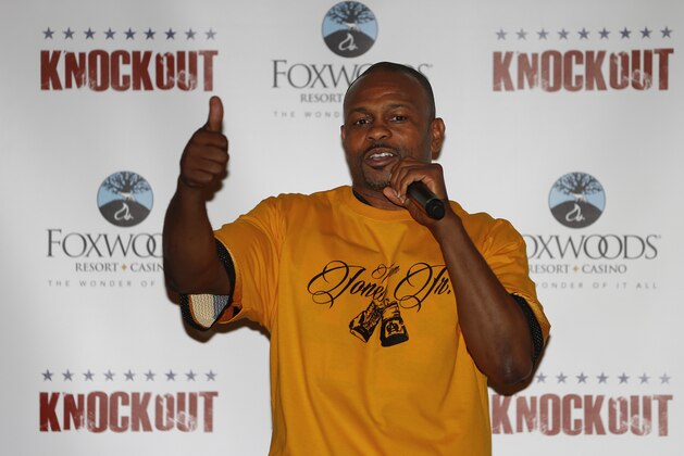 MASHANTUCKET, CT - AUGUST 15: Boxer Roy Jones Jr. talks before his weighing before his fight against Eric Watkins in the season two finale of NUVOtv's Knockout at Foxwoods Resort Casino on August 15, 2015 in Mashantucket, Connecticut. (Photo by Rich Schultz/Getty Images for NUVOtv)