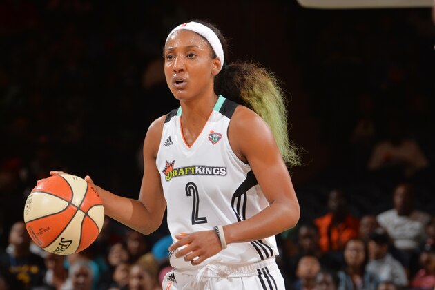 NEW YORK,NY - SEPTEMBER 23 : Candice Wiggins #2 of the New York Liberty dribbles up the court against the Indiana Fever during game One of the WNBA Eastern Conference Finals at Madison Square Garden on September 23, 2015 in New York, New York NOTE TO USER: User expressly acknowledges and agrees that, by downloading and/or using this Photograph, user is consenting to the terms and conditions of the Getty Images License Agreement. Mandatory Copyright Notice: Copyright 2015 NBAE (Photo by Jesse D. Garrabrant/NBAE via Getty Images)
