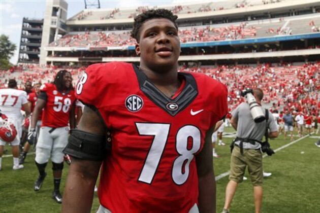 Georgia defensive tackle Trenton Thompson (78) after an NCAA college football game against Nicholls, Saturday, Sept. 10, 2016, in Athens, Ga. Georgia won 26-24. (AP Photo/Brett Davis)