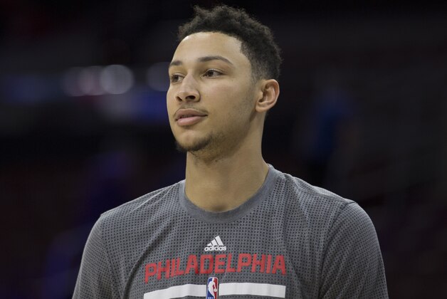 PHILADELPHIA, PA - JANUARY 11: Ben Simmons #25 of the Philadelphia 76ers warms up prior to the game against the New York Knicks at the Wells Fargo Center on January 11, 2017 in Philadelphia, Pennsylvania. NOTE TO USER: User expressly acknowledges and agrees that, by downloading and or using this photograph, User is consenting to the terms and conditions of the Getty Images License Agreement. (Photo by Mitchell Leff/Getty Images)