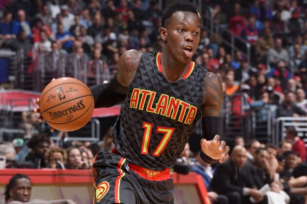 LOS ANGELES, CA - FEBRUARY 15:  Dennis Schroder #17 of the Atlanta Hawks handles the ball against the Los Angeles Clippers on February 15, 2017 at STAPLES Center in Los Angeles, California. NOTE TO USER: User expressly acknowledges and agrees that, by downloading and/or using this Photograph, user is consenting to the terms and conditions of the Getty Images License Agreement. Mandatory Copyright Notice: Copyright 2017 NBAE (Photo by Andrew D. Bernstein/NBAE via Getty Images)