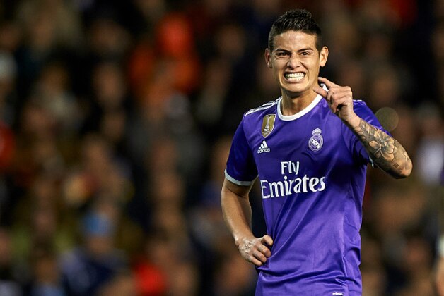 VALENCIA, SPAIN - FEBRUARY 22:  James Rodriguez of Real Madrid reacts during the La Liga match between Valencia CF and Real Madrid at Mestalla Stadium on February 22, 2017 in Valencia, Spain.  (Photo by fotopress/Getty Images)