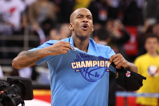 BEIJING, CHINA - MARCH 30:  Stephon Marbury#3 of the Beijing Ducks celebrates after winning Game 5 the 2012 CBA Championship Finals against the Guangdong Southern Tigers at the MasterCard Center on March 30, 2012 in Beijing,China. (Photo by Gu Zhichao/Sports Illustrated China/Getty Images)