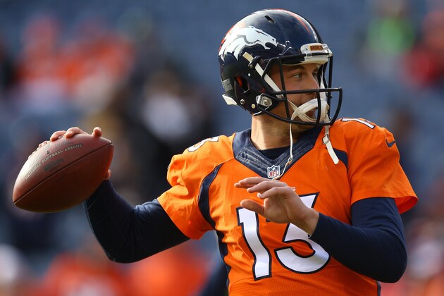 DENVER, CO - JANUARY 1:  Quarterback Trevor Siemian #13 of the Denver Broncos warms up before the game against the Oakland Raiders at Sports Authority Field at Mile High on January 1, 2017 in Denver, Colorado. (Photo by Justin Edmonds/Getty Images)