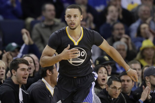 Golden State Warriors' Stephen Curry (30) during the second half of an NBA basketball game against the Brooklyn Nets Saturday, Feb. 25, 2017, in Oakland, Calif. (AP Photo/Marcio Jose Sanchez)