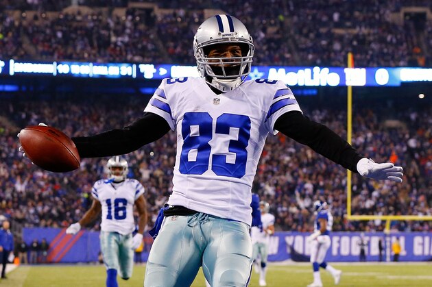 EAST RUTHERFORD, NJ - DECEMBER 11:  (NEW YORK DAILIES OUT)    Terrance Williams #83 of the Dallas Cowboys celebrates his touchdown against the New York Giants on December 11, 2016 at MetLife Stadium in East Rutherford, New Jersey. The Giants defeated the Cowboys 10-7.  (Photo by Jim McIsaac/Getty Images)