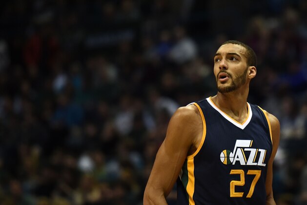 MILWAUKEE, WI - FEBRUARY 24:  Rudy Gobert #27 of the Utah Jazz walks onto the court during a game against the Milwaukee Bucks at the BMO Harris Bradley Center on February 24, 2017 in Milwaukee, Wisconsin. NOTE TO USER: User expressly acknowledges and agrees that, by downloading and or using this photograph, User is consenting to the terms and conditions of the Getty Images License Agreement.  (Photo by Stacy Revere/Getty Images)