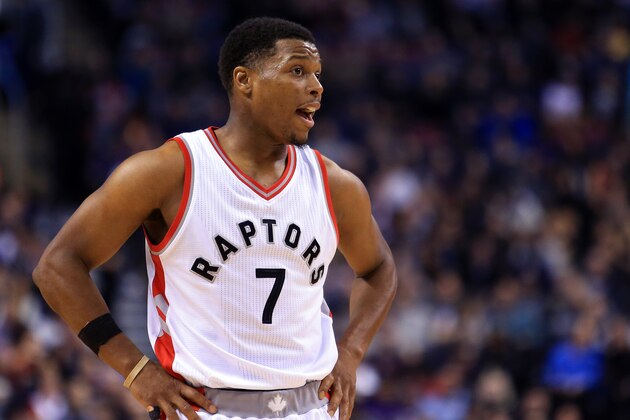 TORONTO, ON - FEBRUARY 06:  Kyle Lowry #7 the Toronto Raptors looks on during the first half of an NBA game against the Los Angeles Clippers at Air Canada Centre on February 6, 2017 in Toronto, Canada.  NOTE TO USER: User expressly acknowledges and agrees that, by downloading and or using this photograph, User is consenting to the terms and conditions of the Getty Images License Agreement.  (Photo by Vaughn Ridley/Getty Images)