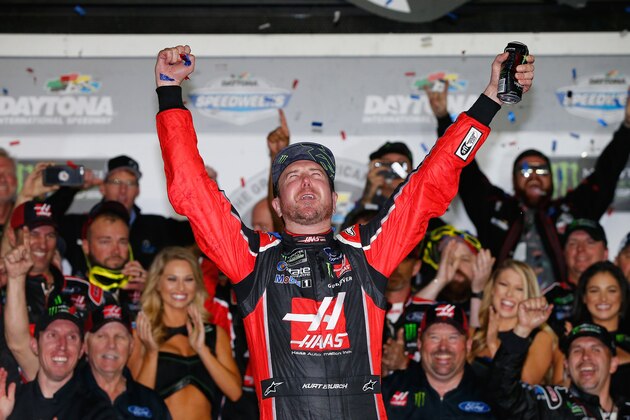 DAYTONA BEACH, FL - FEBRUARY 26:  Kurt Busch, driver of the #41 Haas Automation/Monster Energy Ford, celebrates in Victory Lane after winning the 59th Annual DAYTONA 500 at Daytona International Speedway on February 26, 2017 in Daytona Beach, Florida.  (Photo by Sean Gardner/Getty Images)