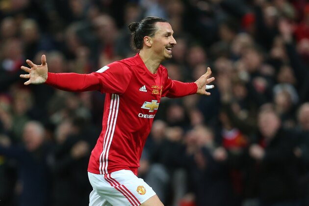LONDON, ENGLAND - FEBRUARY 26: Zlatan Ibrahimovic of Manchester United celebrates during the EFL Cup Final match between Manchester United and Southampton at Wembley Stadium on February 26, 2017 in London, England. (Photo by Catherine Ivill - AMA/Getty Images)