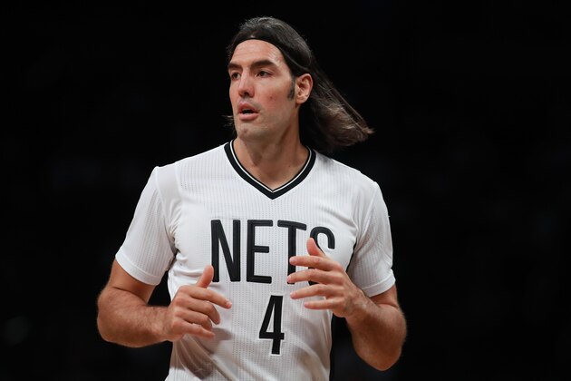 NEW YORK, NY - NOVEMBER 04:  Luis Scola #4 of the Brooklyn Nets looks on against the Charlotte Hornets during the first half at Barclays Center on November 4, 2016 in New York City. NOTE TO USER: User expressly acknowledges and agrees that, by downloading and or using this photograph, User is consenting to the terms and conditions of the Getty Images License Agreement.  (Photo by Michael Reaves/Getty Images)