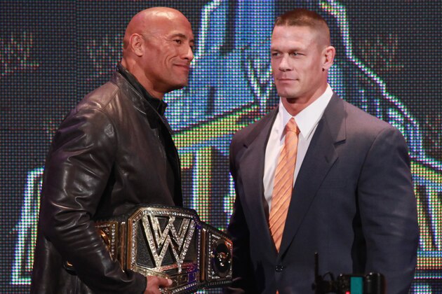 NEW YORK, NY - APRIL 04:  The Rock and John Cena attend the WrestleMania 29 Press Conference at Radio City Music Hall on April 4, 2013 in New York City.  (Photo by Taylor Hill/Getty Images)