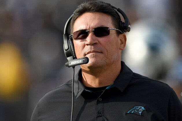 OAKLAND, CA - NOVEMBER 27:  Head coach Ron Rivera of the Carolina Panthers looks on from the sidelines against the Oakland Raiders during an NFL football game on November 27, 2016 at the Oakland-Alameda County Coliseum in Oakland, California.  (Photo by Thearon W. Henderson/Getty Images)