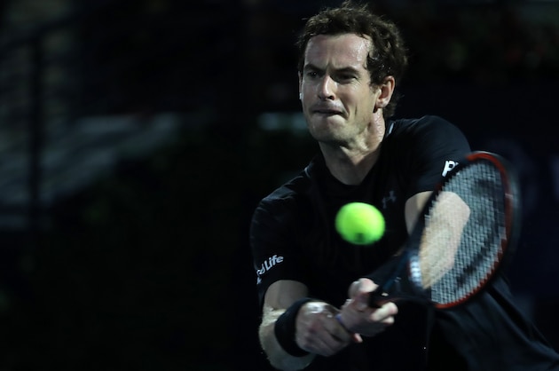 Britain's Andy Murray returns the ball to Malek Jaziri of Tunisia during their ATP Dubai Duty Free Tennis Championship on February 28, 2017 in Dubai. / AFP / KARIM SAHIB        (Photo credit should read KARIM SAHIB/AFP/Getty Images)