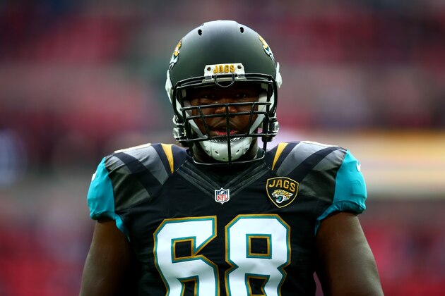 LONDON, ENGLAND - OCTOBER 02:  Kelvin Beachum #68 of the Jacksonville Jaguars looks on during the warm-up before the NFL game between Indianapolis Colts and Jacksonville Jaguars at Wembley Stadium on October 2, 2016 in London, England.  (Photo by Dan Istitene/Getty Images)