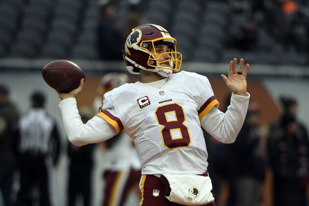 Kirk Cousins #8 of the Washington Redskins warms up during pre game at Soldier Field on December 24, 2016 in Chicago, Illinois. (Photo by David Banks/Getty Images)