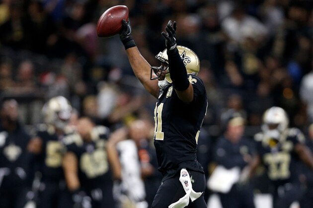 NEW ORLEANS, LA - DECEMBER 24:  Jairus Byrd #31 of the New Orleans Saints reacts after an interception against the Tampa Bay Buccaneers at the Mercedes-Benz Superdome on December 24, 2016 in New Orleans, Louisiana.  (Photo by Jonathan Bachman/Getty Images)