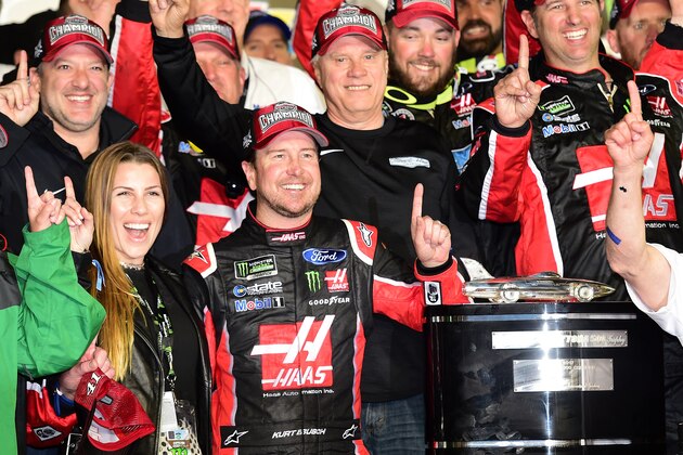 DAYTONA BEACH, FL - FEBRUARY 26:  Kurt Busch, driver of the #41 Haas Automation/Monster Energy Ford, celebrates in Victory Lane after winning the 59th Annual DAYTONA 500 at Daytona International Speedway on February 26, 2017 in Daytona Beach, Florida.  (Photo by Jared C. Tilton/Getty Images)