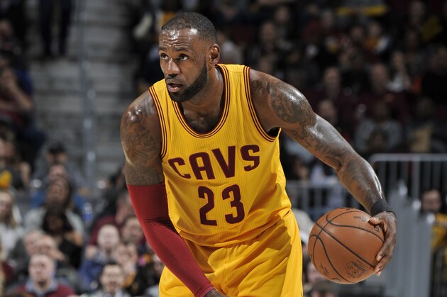 CLEVELAND, OH - FEBRUARY 27:  LeBron James #23 of the Cleveland Cavaliers handles the ball during a game against the Milwaukee Bucks on February 27, 2017 at Quicken Loans Arena in Cleveland, Ohio. NOTE TO USER: User expressly acknowledges and agrees that, by downloading and/or using this photograph, user is consenting to the terms and conditions of the Getty Images License Agreement. Mandatory Copyright Notice: Copyright 2017 NBAE (Photo by David Liam Kyle/NBAE via Getty Images)