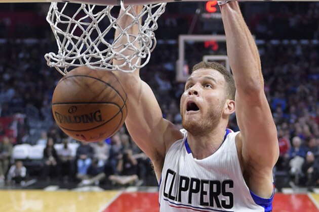 Los Angeles Clippers forward Blake Griffin dunks during the second half of an NBA basketball game against the Charlotte Hornets, Sunday, Feb. 26, 2017, in Los Angeles. The Clippers won 124-121 in overtime. (AP Photo/Mark J. Terrill)