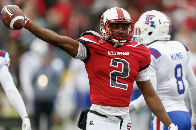 BOWLING GREEN, KY - DECEMBER 03: Taywan Taylor #2 of the Western Kentucky Hilltoppers signals for a first down during the game against the Louisiana Tech Bulldogs at Houchens-Smith Stadium on December 3, 2016 in Bowling Green, Kentucky. Western Kentucky defeated Louisiana Tech 58-44. (Photo by Michael Hickey/Getty Images)