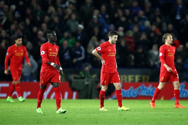 LEICESTER, ENGLAND - FEBRUARY 27:  Liverpool players look dejected during the Premier League match between Leicester City and Liverpool at The King Power Stadium on February 27, 2017 in Leicester, England.  (Photo by Julian Finney/Getty Images)