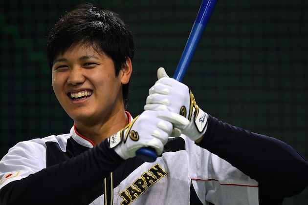 TOKYO, JAPAN - NOVEMBER 12:  Shohei Ohtani #16 of Japan is seen during the warm-up ahead of the international friendly match between Japan and Netherlands at the Tokyo Dome on November 12, 2016 in Tokyo, Japan.  (Photo by Masterpress/Getty Images)