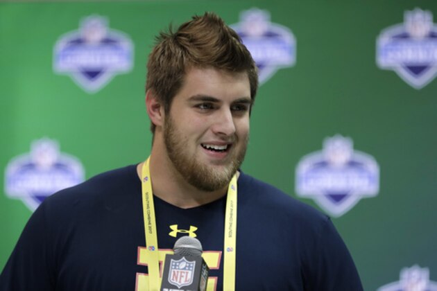 Western Kentucky offensive lineman Forrest Lamp speaks during a news conference at the NFL football scouting combine Thursday, March 2, 2017, in Indianapolis. (AP Photo/David J. Phillip)