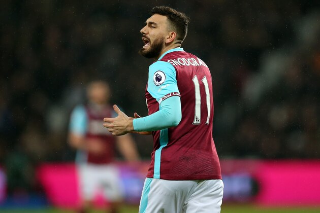 STRATFORD, ENGLAND - FEBRUARY 01: Robert Snodgrass of West Ham during the Premier League match between West Ham United and Manchester City at London Stadium on February 1, 2017 in Stratford, England. (Photo by Catherine Ivill - AMA/Getty Images)